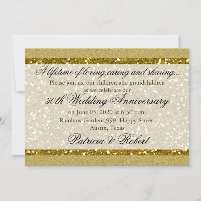 Convite Aniversário de Bodas de Ouro 50º Dourado com Brilh (Frente)