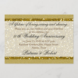 Convite Aniversário de Bodas de Ouro 50º Dourado com Brilh