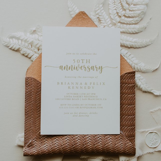Convite Aniversário de Bodas de Ouro com Caligrafia Dourad (Criador carregado)
