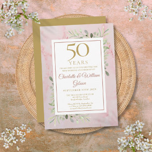 Convite Aniversário de Bodas de Ouro com Folhagens