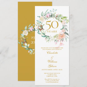 Convite Aniversário de Bodas de Ouro com Grinalda Floral