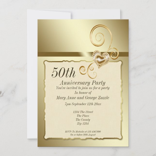 Convite Aniversário de Bodas de Ouro Coração (Frente)