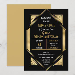 Convite Aniversário de Bodas de Ouro em Art Deco
