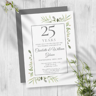 Convite Aniversário de Bodas de Prata 25 anos com Verde Fl