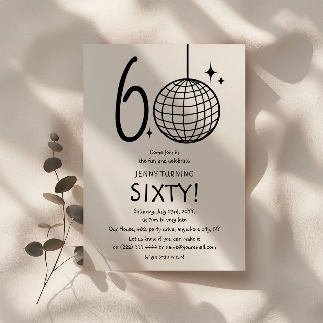 Convite Aniversário de Bola de Discoteca Minimalista de 60 (Criador carregado)