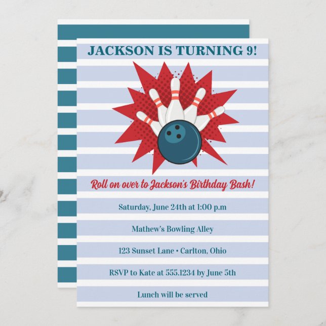 Convite Aniversário de Boliche (Frente/Verso)