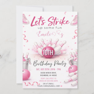 Convite Aniversário de boliche Rosa Personalizado