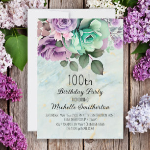 Convite Aniversário de Borboletas Florais Verde Roxo Menta