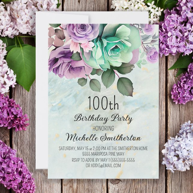 Convite Aniversário de Borboletas Florais Verde Roxo Menta (Criador carregado)