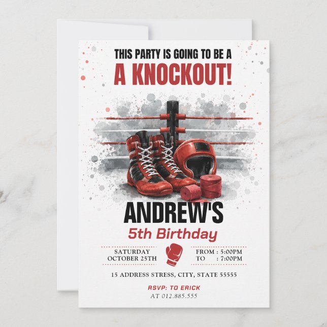 Convite Aniversário de Boxe Aquarela Personalizado (Frente)