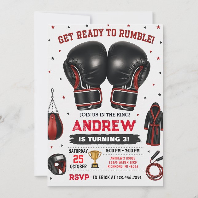 Convite Aniversário de Boxe Personalizado (Frente)
