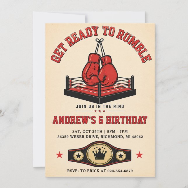 Convite Aniversário de Boxe Retro Pessoal (Frente)