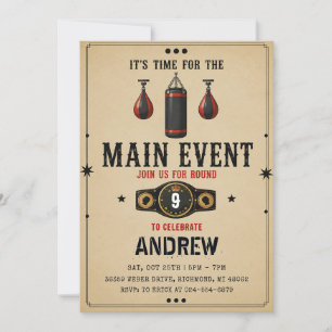 Convite Aniversário de Boxe Vintage Pessoal