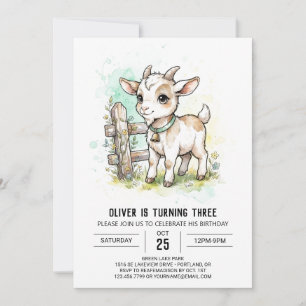 Convite Aniversário de Cabra em Aquarela Bege