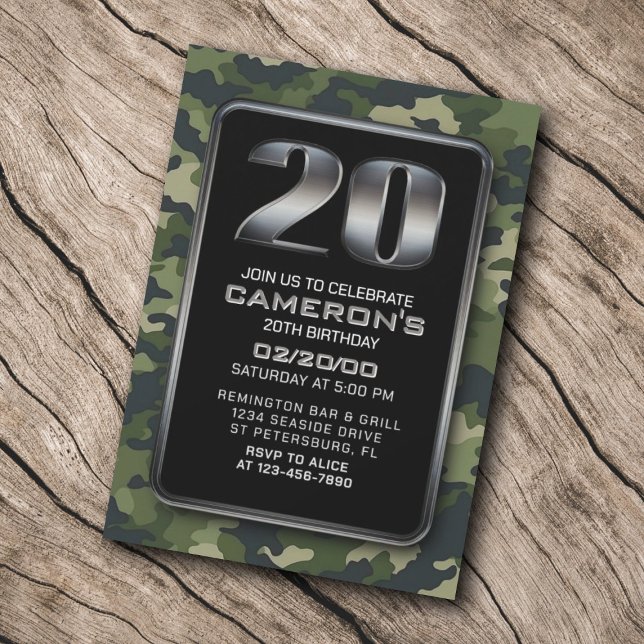 Convite Aniversário de Caça ao 20 Militar Camo (Criador carregado)