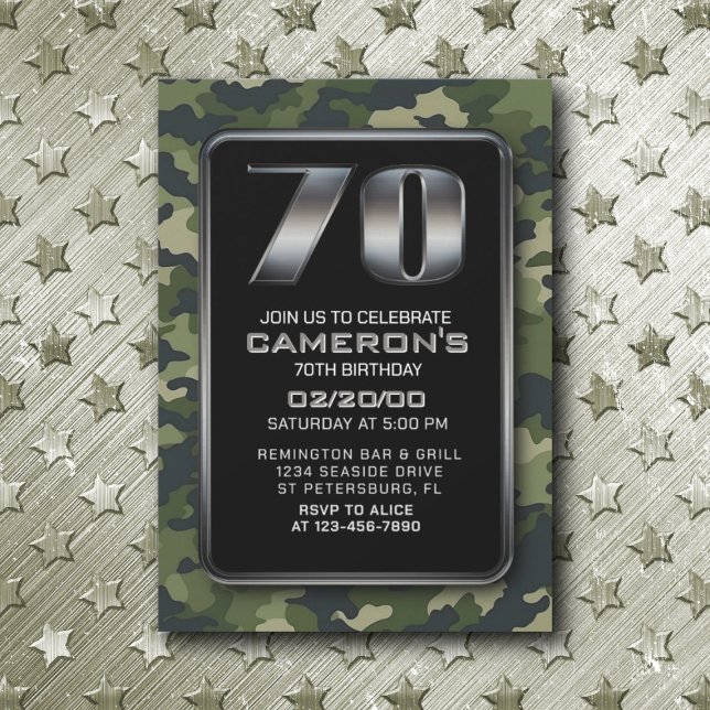 Convite Aniversário de Caça ao 70 Militar Camo (Criador carregado)