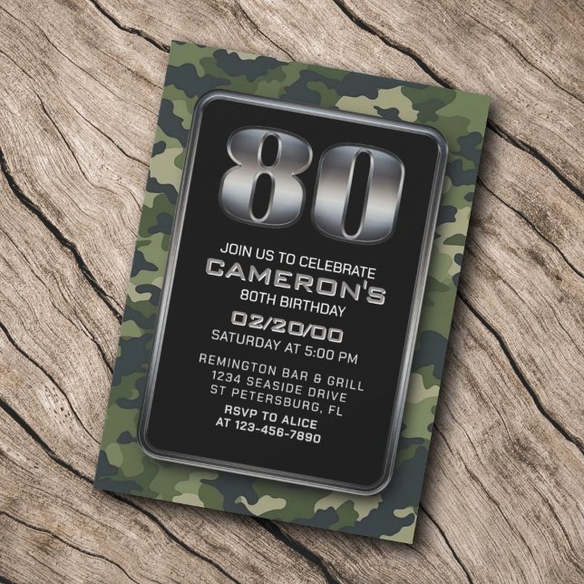 Convite Aniversário de Caça ao 80 Militar Camo (Criador carregado)