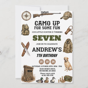 Convite Aniversário de Caça Personalizado Camuflagem para