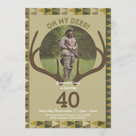 Convite Aniversário de caçadores de Camo Deer Antlers