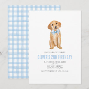 Convite Aniversário de cachorrinho préppy xadrez