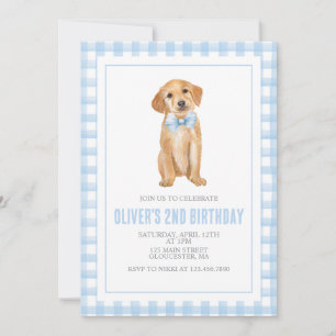 Convite Aniversário de cachorrinho préppy xadrez