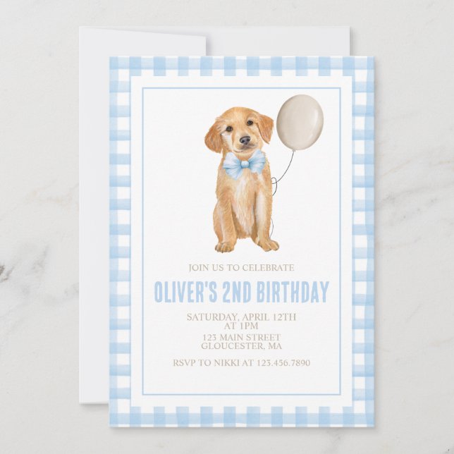 Convite Aniversário de cachorrinho préppy xadrez (Frente)