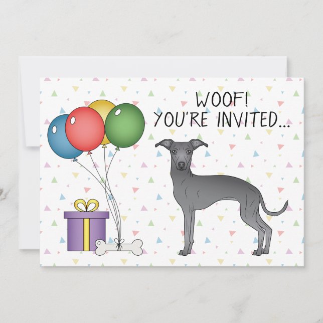 Convite Aniversário de Cachorro de Desenho Animado Fofo Gr (Frente)