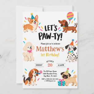 Convite Aniversário de Cachorro Desenhado à Mão Colorido V
