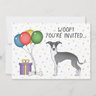 Convite Aniversário de Cachorro Fofo da raça Galgo Italian