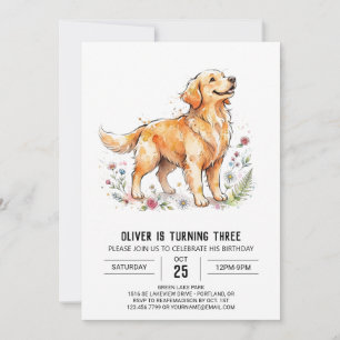 Convite Aniversário de Cachorro Golden Retriever