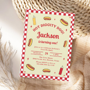 Convite Aniversário de Cachorro-Quente Hot Diggity Dog