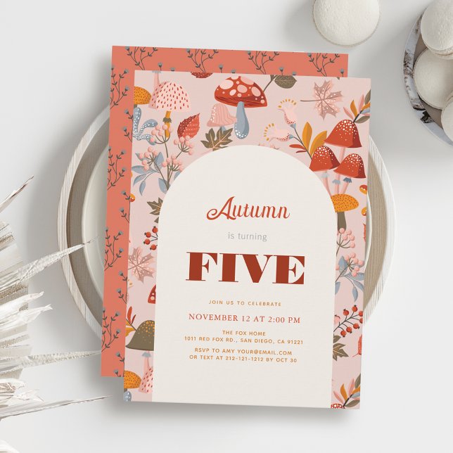 Convite Aniversário de Cair/Autumn Mushroom & Wildflower P (Criador carregado)