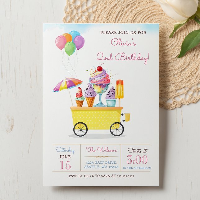 Convite Aniversário de Caminhão de Sorvete Bonito (Cute Ice Cream Truck Birthday Invitation)
