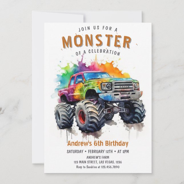 Convite Aniversário de Caminhão Monstro (Frente)