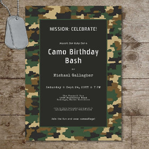 Convite Aniversário de Camuflagem de Soldado Militar