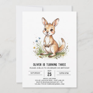 Convite Aniversário de Canguru em Aquarela