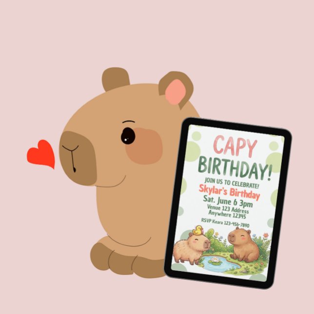 Convite Aniversário de Capivara Kawaii (Criador carregado)