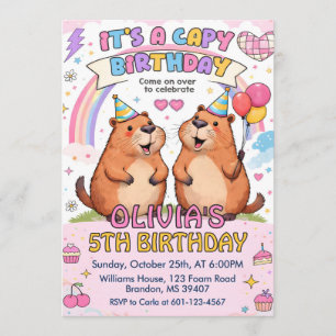 Convite Aniversário de Capivara Rosa Fofa - Aniversário de