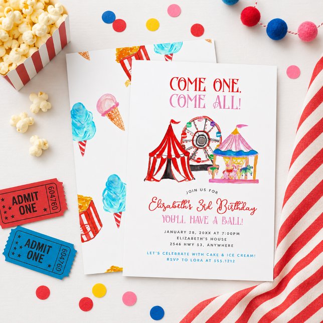 Convite Aniversário de Carnaval Circense Desenhado à Mão F (Cute Hand Drawn Carnival Circus Birthday Invitation
)