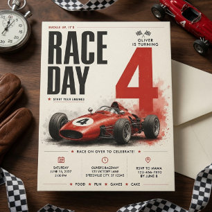 Convite Aniversário de Carro de Corrida de Fórmula Vintage