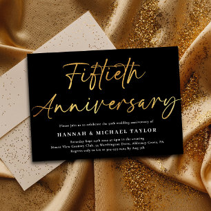 Convite Aniversário de Casamento 50º do Elegante Dourado S