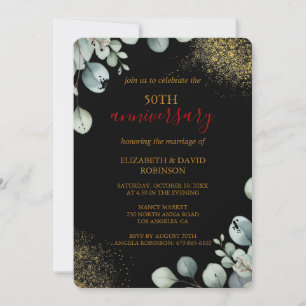 Convite Aniversário de Casamento 50º Negro Dourado moderno