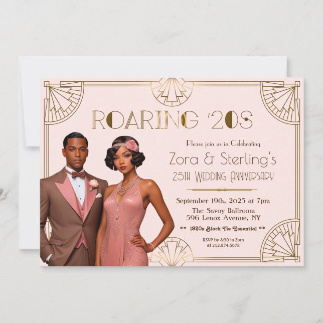 Convite Aniversário de Casamento Afro-Americano dos Anos 2 (Frente)