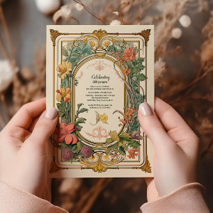 Convite Aniversário de Casamento Art Nouveau Floral Vintag