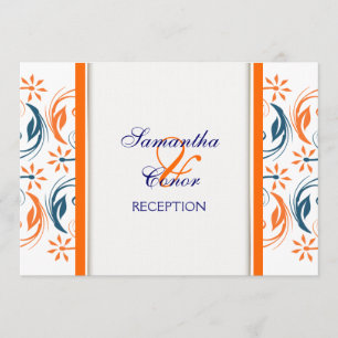 Convite Aniversário de casamento azul branco alaranjado