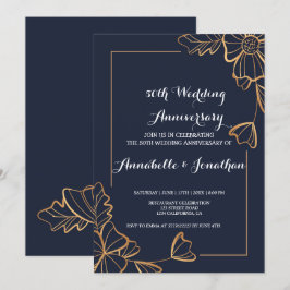 Convite Aniversário de casamento azul marinho e floral dou