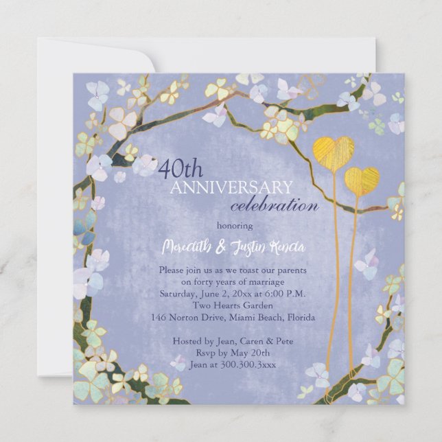 Convite Aniversário de Casamento Azul Pó Rústico (Frente)