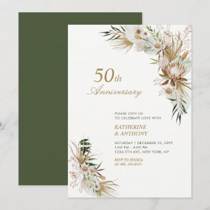 Convite Aniversário de Casamento Boho Botânico Verde & Dou