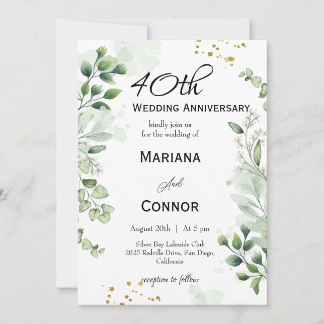 Convite Aniversário de Casamento Boho Caprichoso com Verde (Frente)