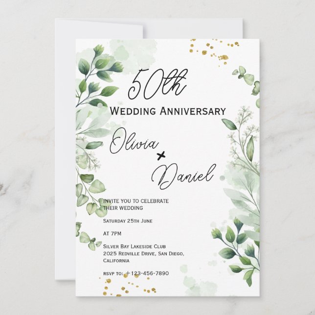 Convite Aniversário de Casamento Boho Terroso com Verde  (Frente)